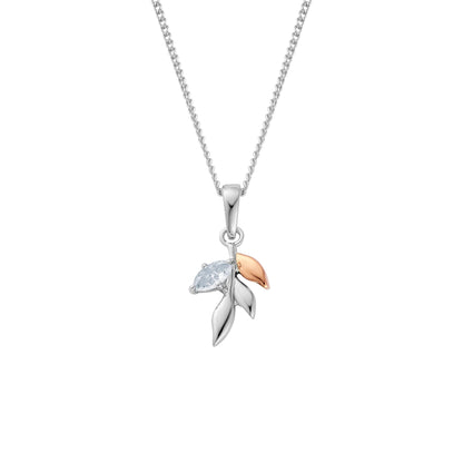 Royal Clogau Sterling Silver Leaf Pendant with Topaz