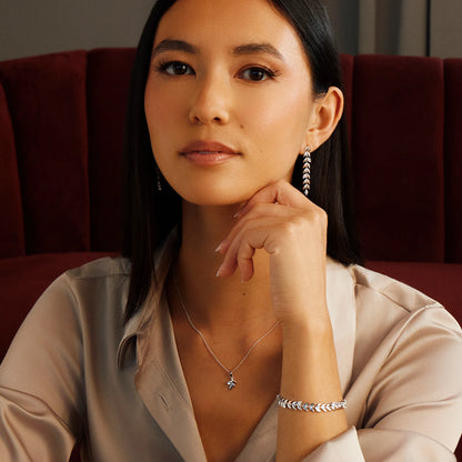Royal Clogau Sterling Silver Leaf T-Bar Bracelet with Swarovski Zirconia