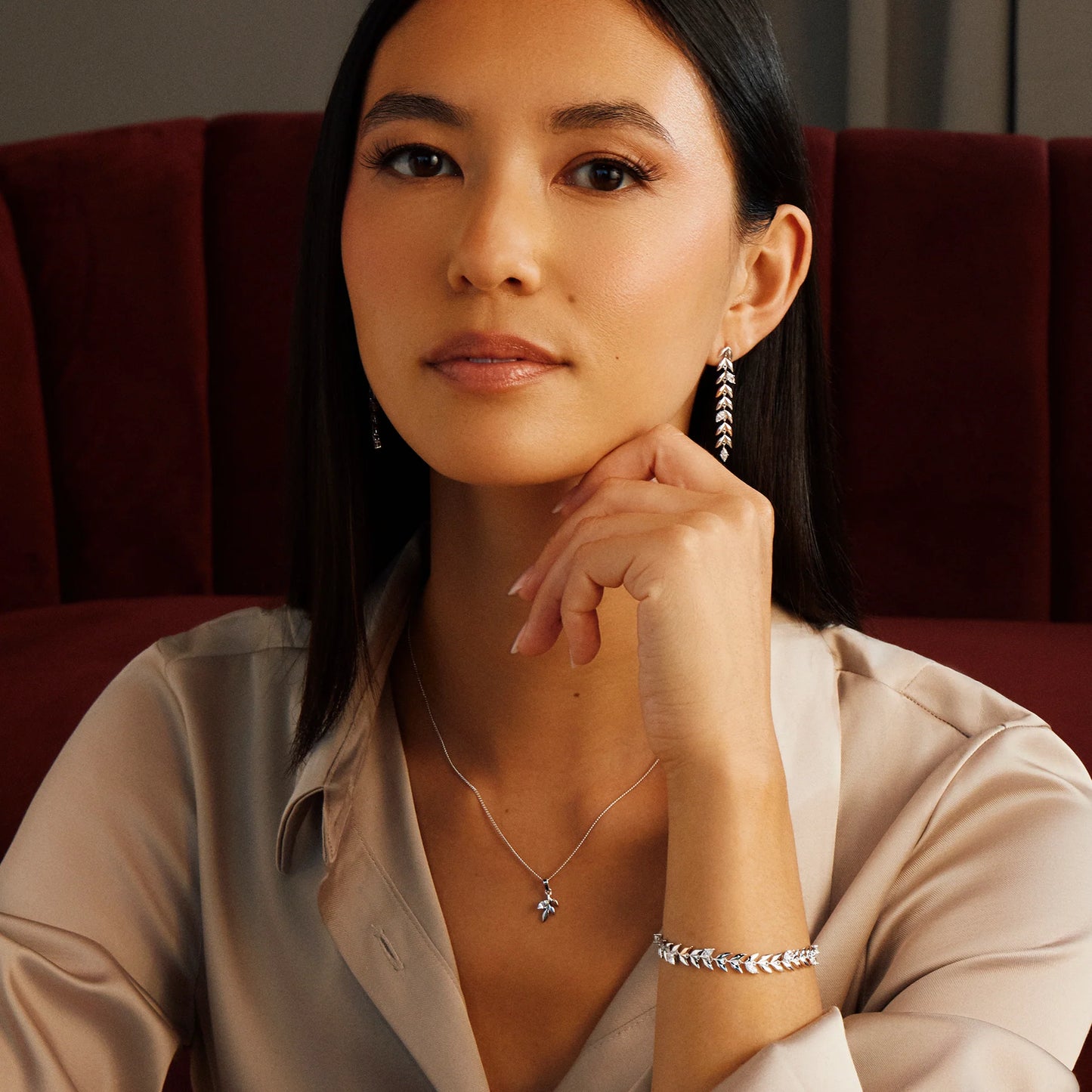 Royal Clogau Sterling Silver Leaf Drop Earrings with Swarovski Zirconia