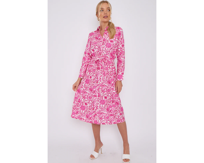 PINK PATTERN MIDI SHIRT DRESS