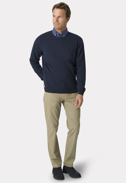 Devon Navy Cotton Merino Crew Neck Jumper