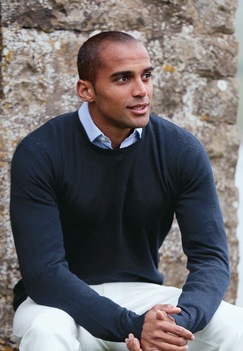 Devon Navy Cotton Merino Crew Neck Jumper