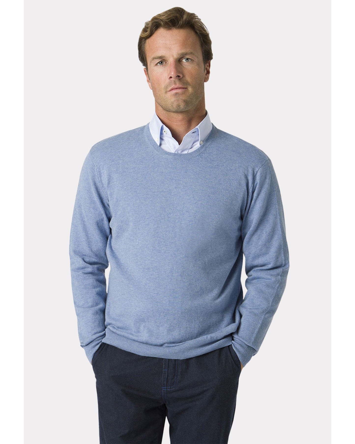 Devon Sky Blue Cotton Merino Crew Neck Jumper