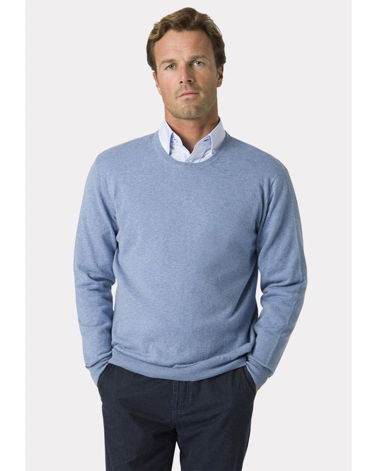 Devon Sky Blue Cotton Merino Crew Neck Jumper