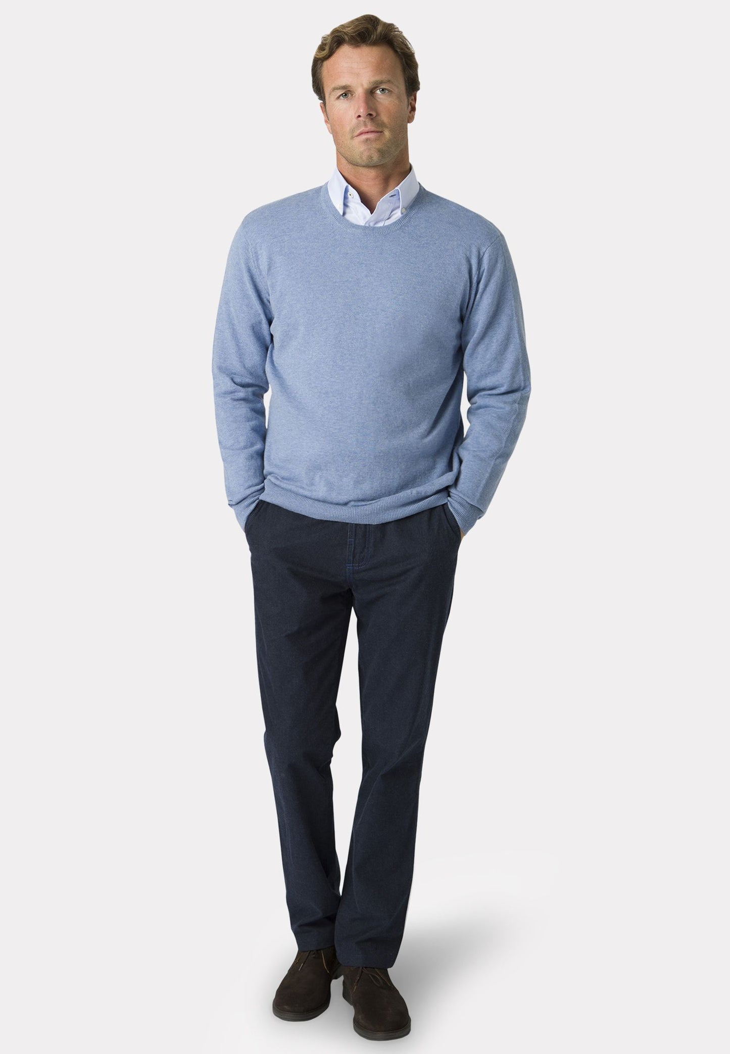 Devon Sky Blue Cotton Merino Crew Neck Jumper