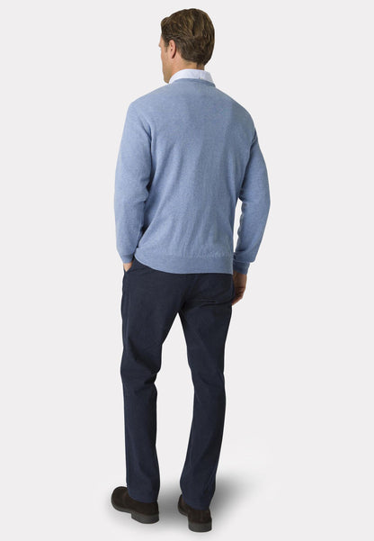Devon Sky Blue Cotton Merino Crew Neck Jumper