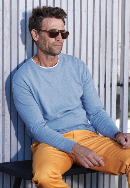 Devon Sky Blue Cotton Merino Crew Neck Jumper