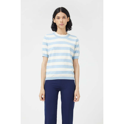 Blue Striped Short Sleeve Sweater