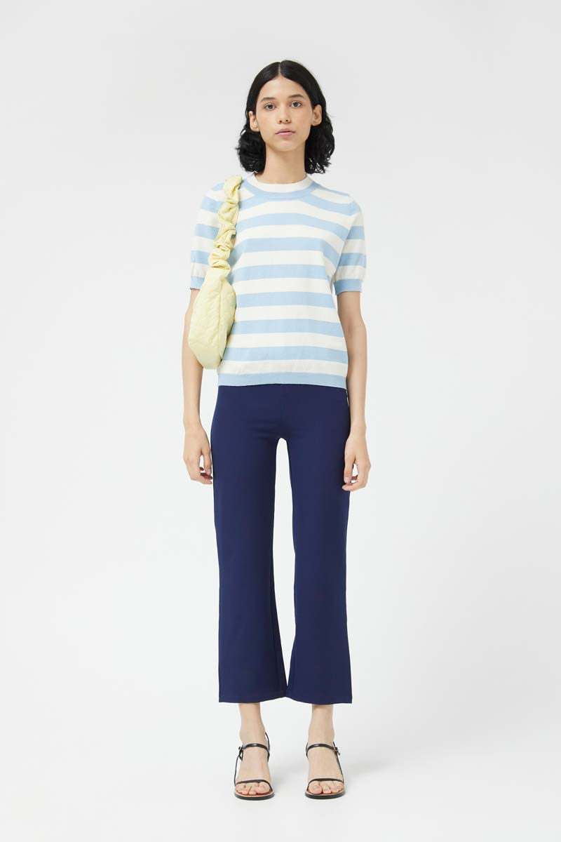Blue Striped Short Sleeve Sweater