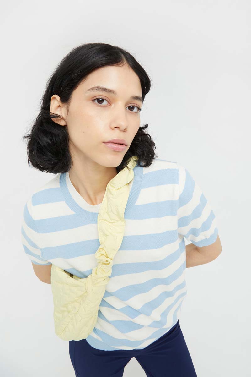 Blue Striped Short Sleeve Sweater