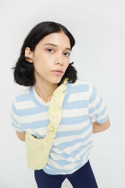 Blue Striped Short Sleeve Sweater