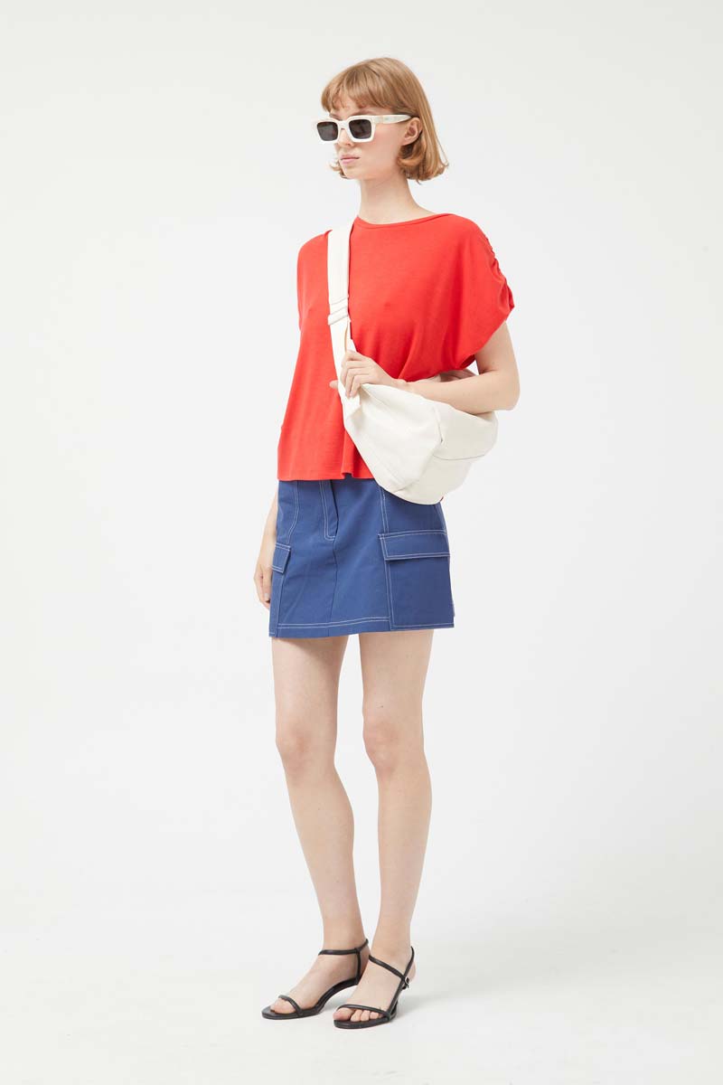 Red Draped Short Sleeve Top