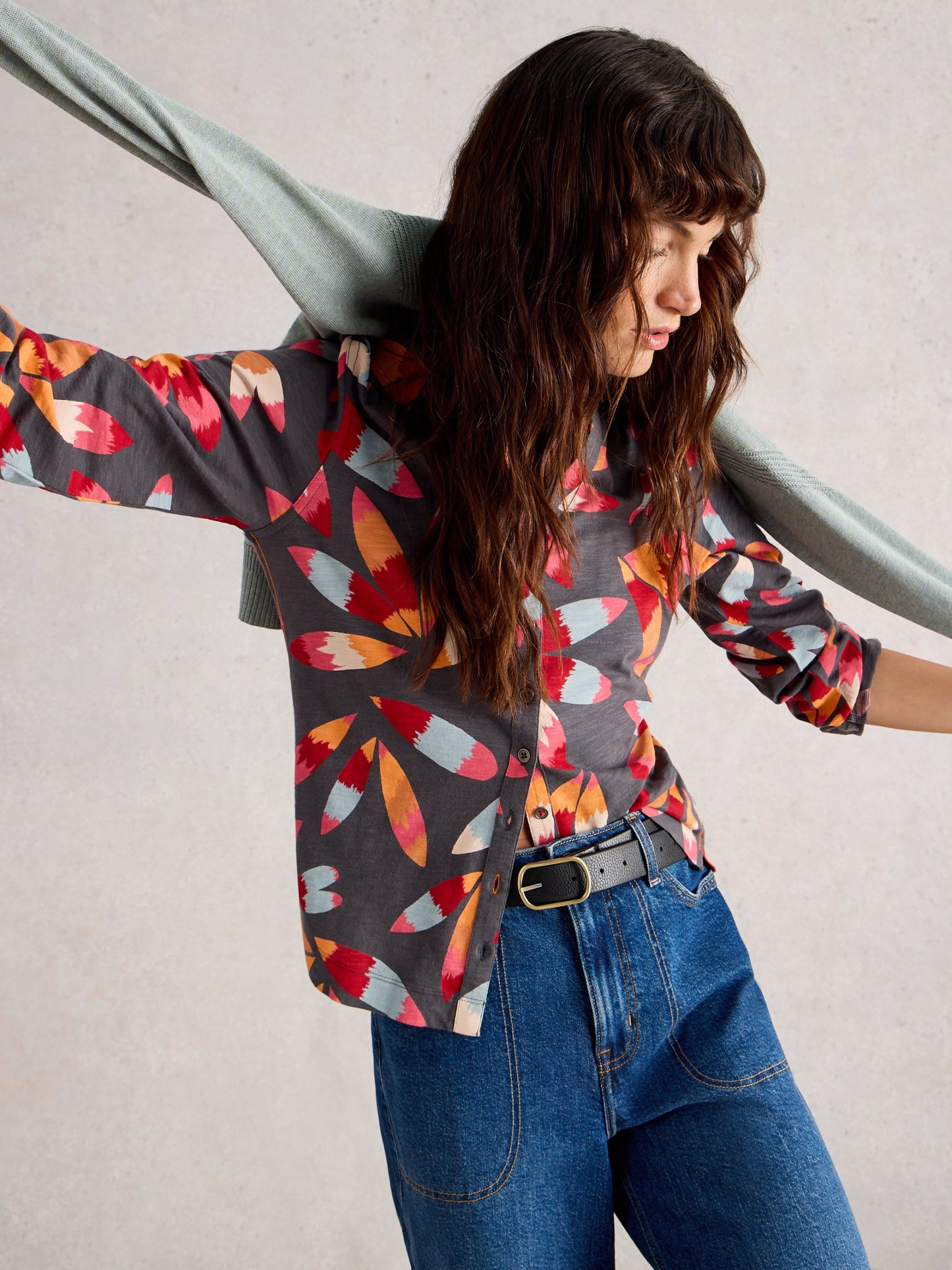 ANNIE JERSEY COLLARED MID LENGTH SHIRT