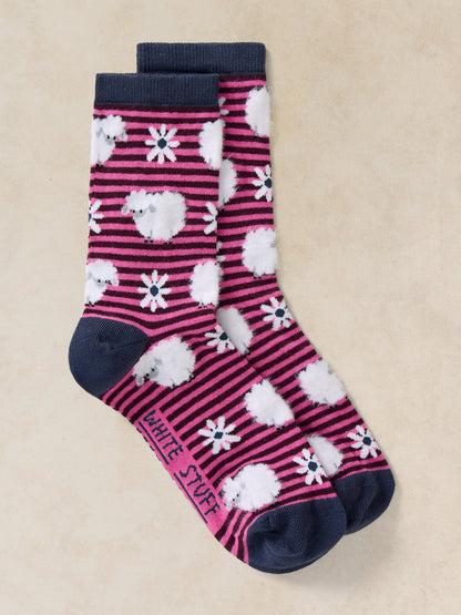 Fluffy Stripe Sheep Ankle Sock