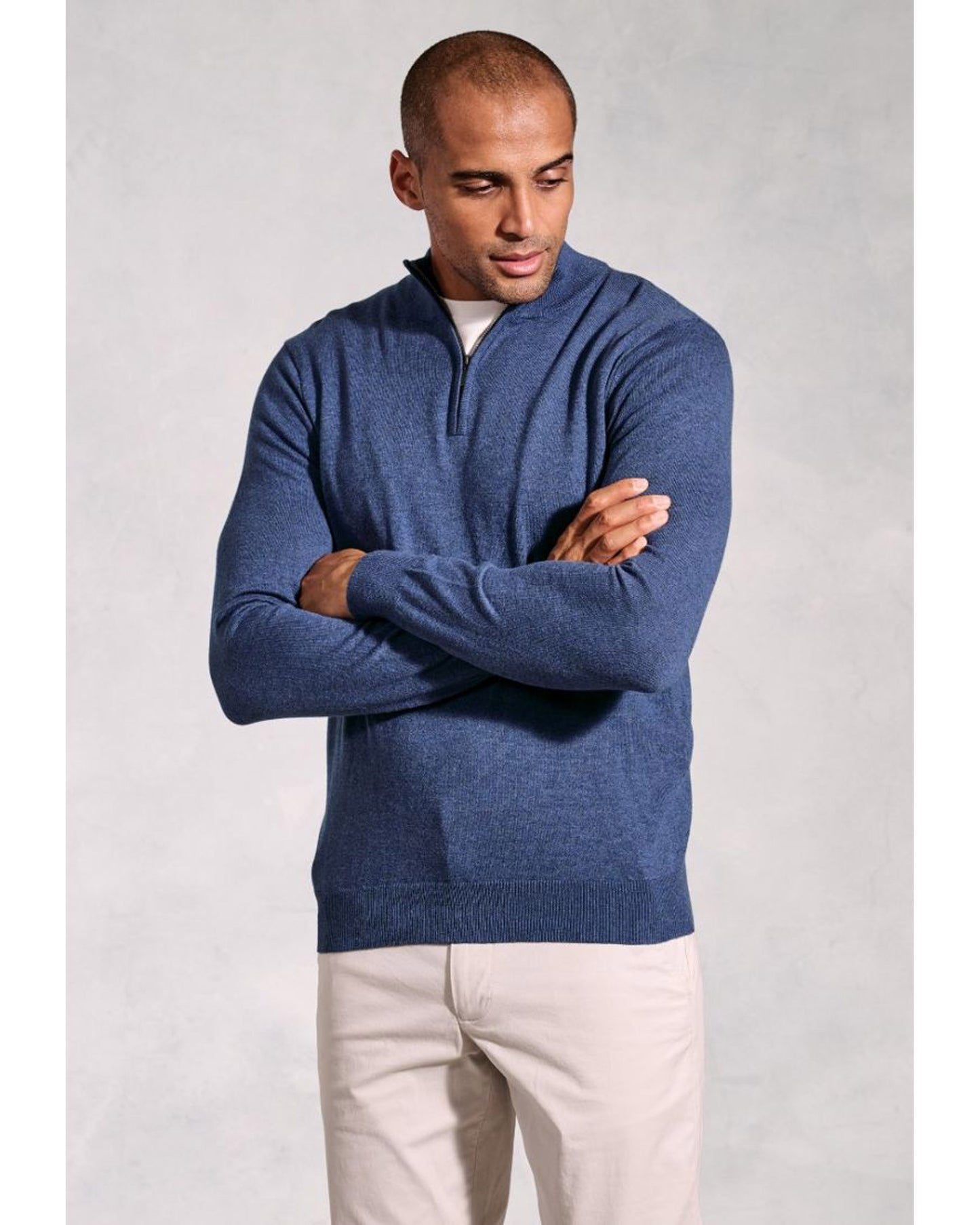 Copenhagen Denim Blue Cotton Merino Zip Neck Jumper