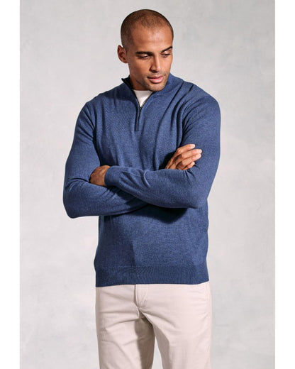 Copenhagen Denim Blue Cotton Merino Zip Neck Jumper