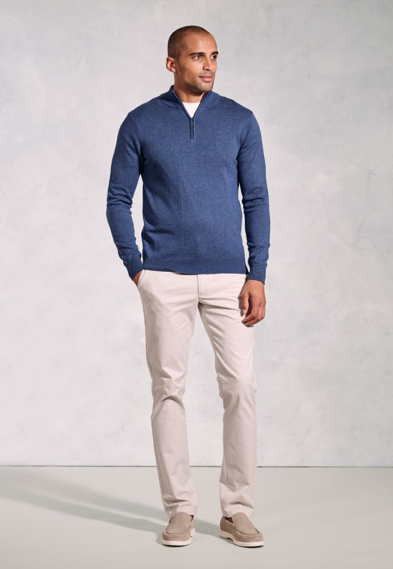 Copenhagen Denim Blue Cotton Merino Zip Neck Jumper
