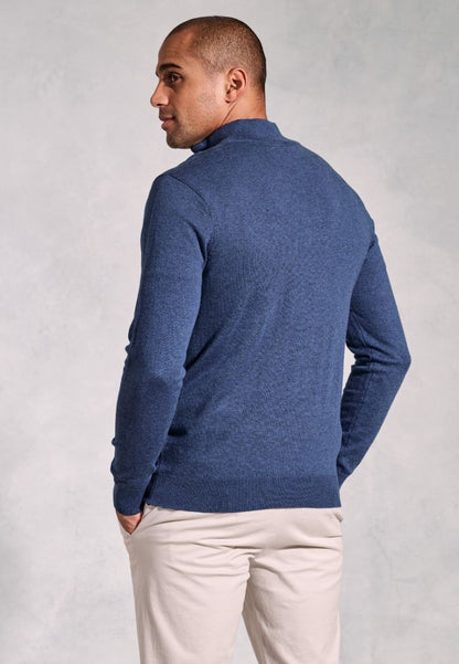 Copenhagen Denim Blue Cotton Merino Zip Neck Jumper