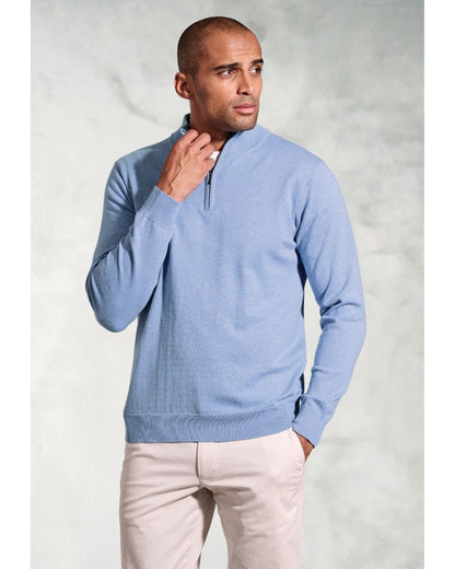 Copenhagen Sky Blue Cotton Merino Zip Neck Jumper