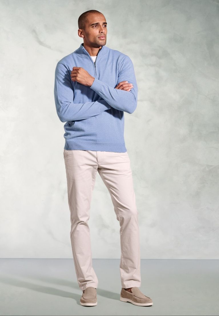 Copenhagen Sky Blue Cotton Merino Zip Neck Jumper