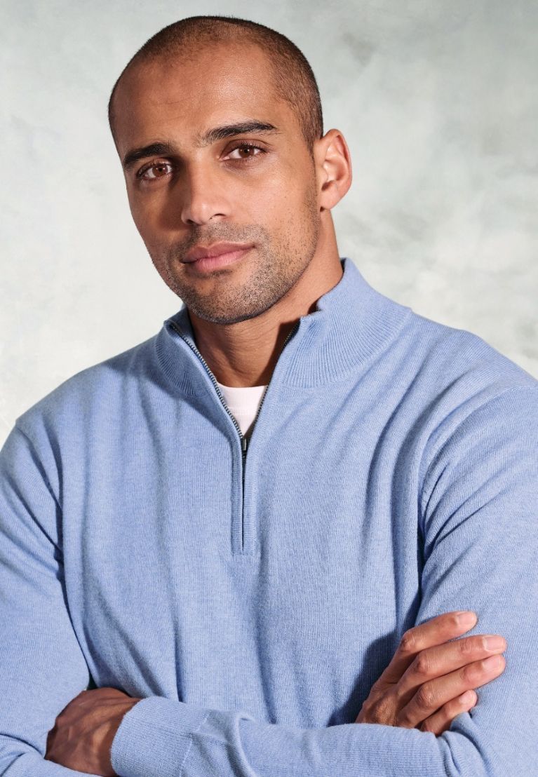 Copenhagen Sky Blue Cotton Merino Zip Neck Jumper