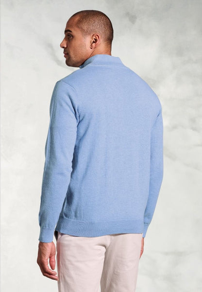 Copenhagen Sky Blue Cotton Merino Zip Neck Jumper