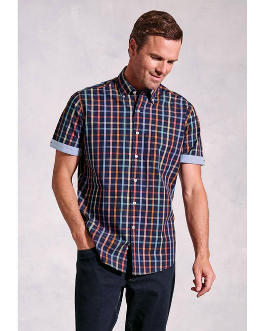 Regular Fit Navy Check 'Portofino' Short Sleeve Shirt