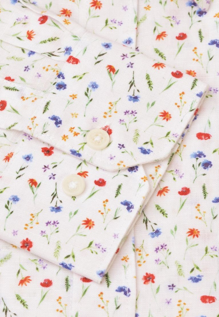 Regular Fit Multicoloured Ditsy Floral Watercolour Linen Cotton Shirt