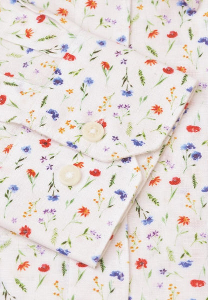 Regular Fit Multicoloured Ditsy Floral Watercolour Linen Cotton Shirt
