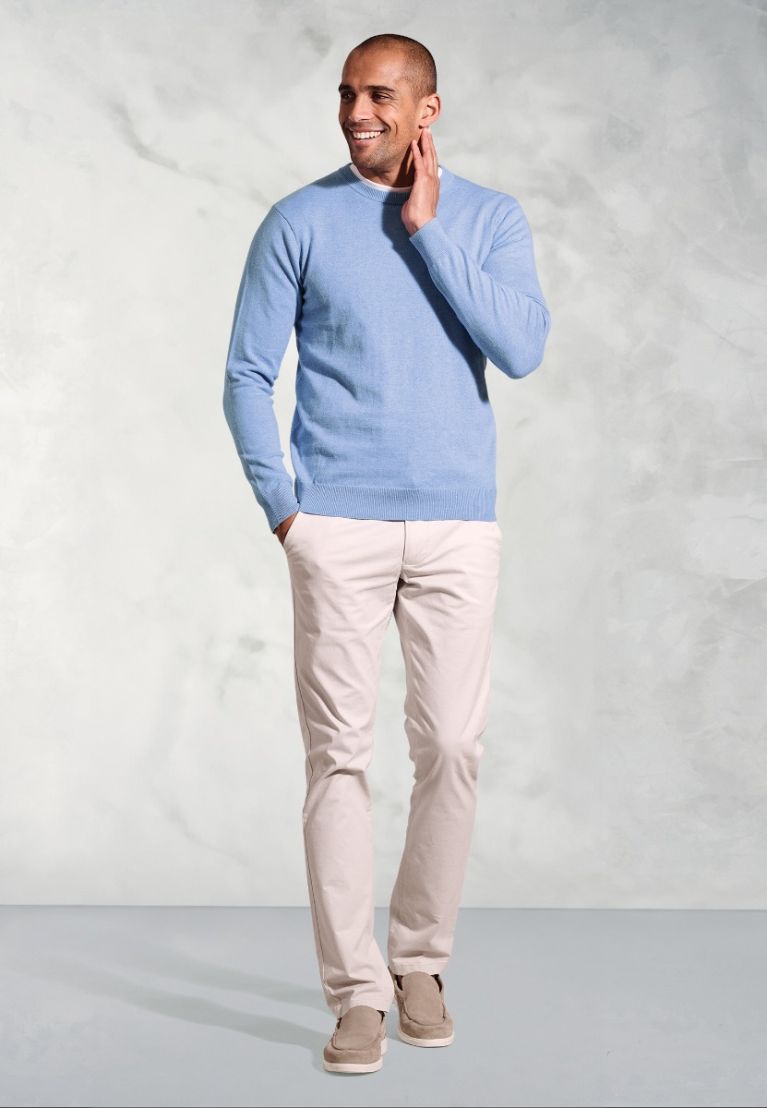 London Sky Blue Cotton Merino Crew Neck Jumper