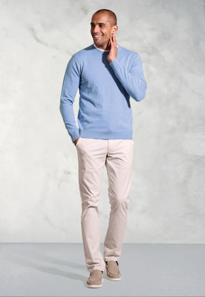 London Sky Blue Cotton Merino Crew Neck Jumper