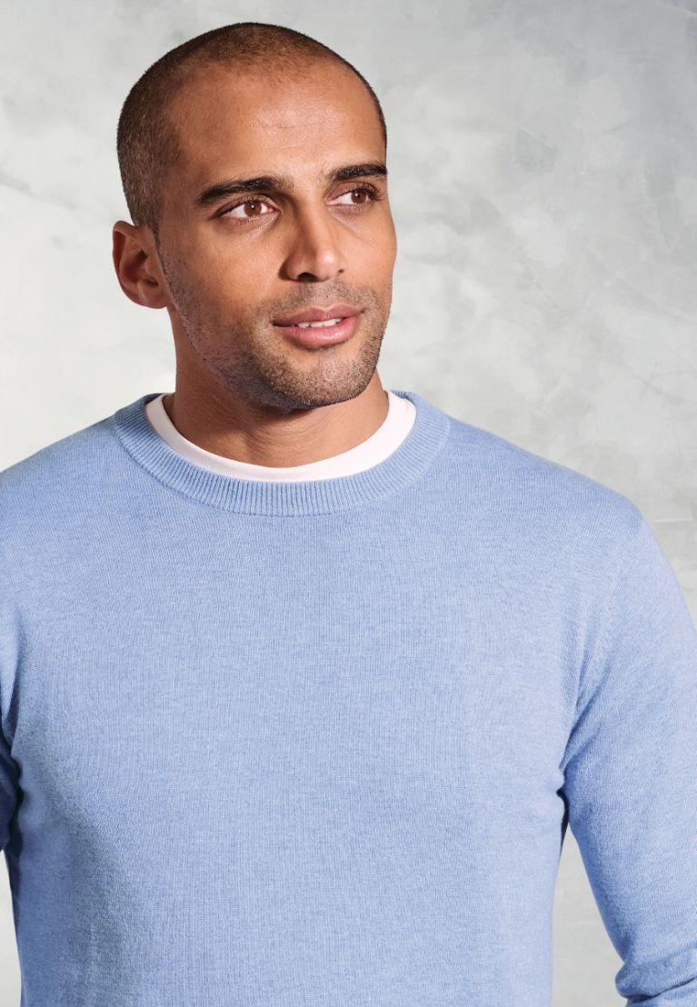 London Sky Blue Cotton Merino Crew Neck Jumper