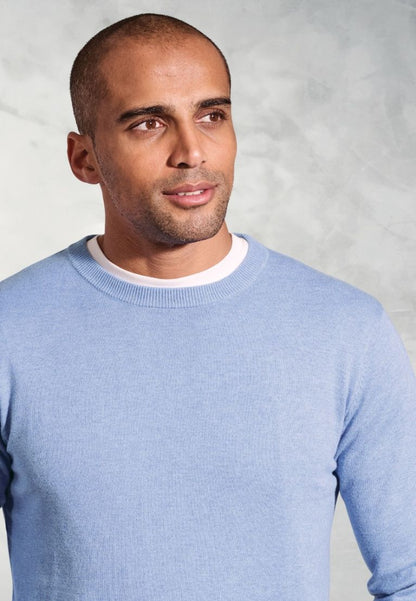 London Sky Blue Cotton Merino Crew Neck Jumper
