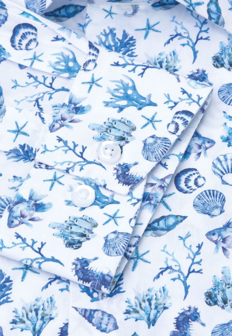 Regular Fit Blue Sealife Print Cotton Shirt