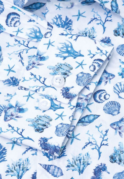 Regular Fit Blue Sealife Print Cotton Shirt