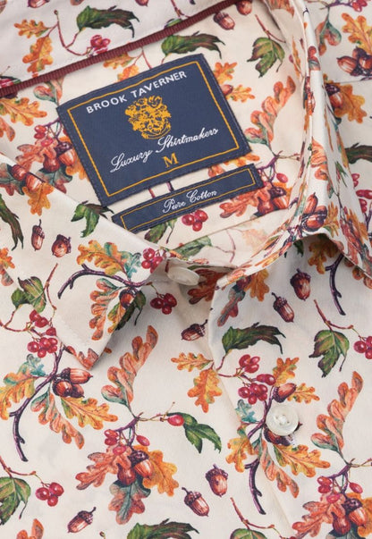 Regular Fit Ecru Acorn Print Cotton Shirt