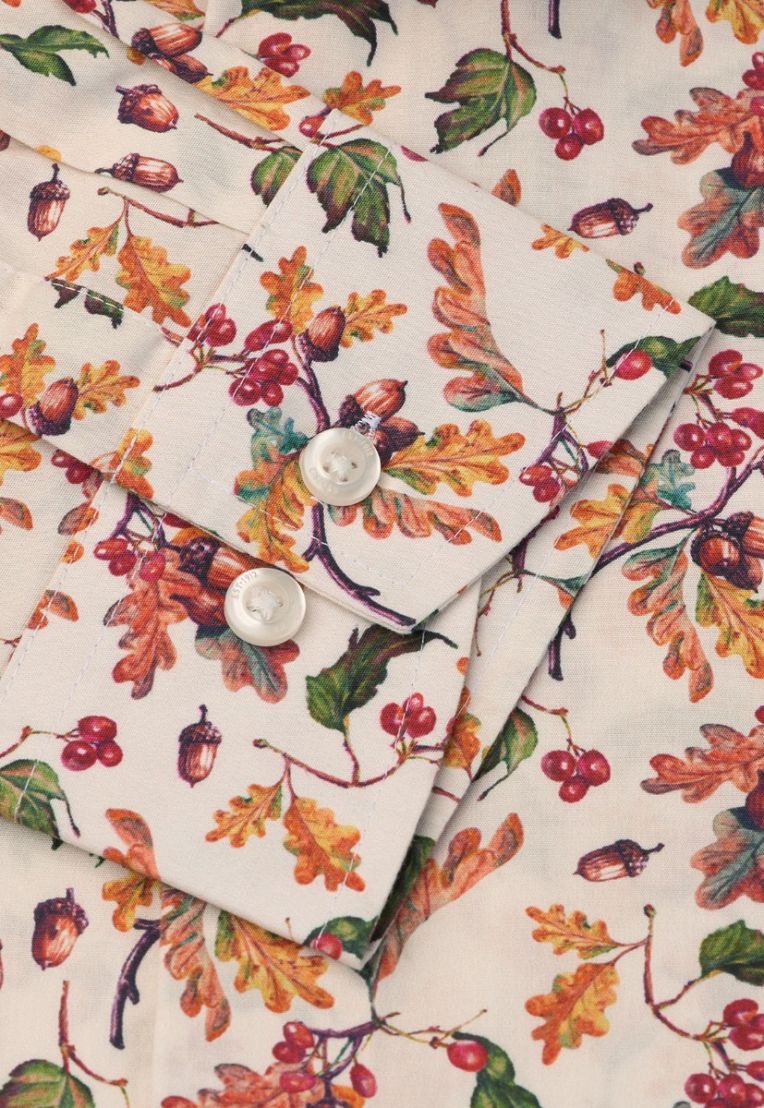 Regular Fit Ecru Acorn Print Cotton Shirt