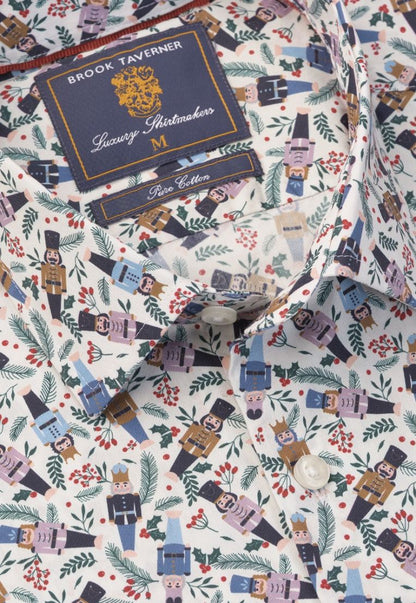 Regular Fit Ecru Nutcracker Print Cotton Shirt