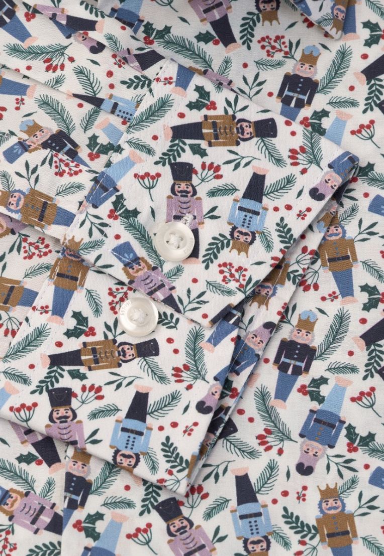 Regular Fit Ecru Nutcracker Print Cotton Shirt