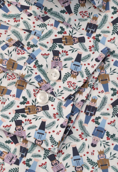 Regular Fit Ecru Nutcracker Print Cotton Shirt