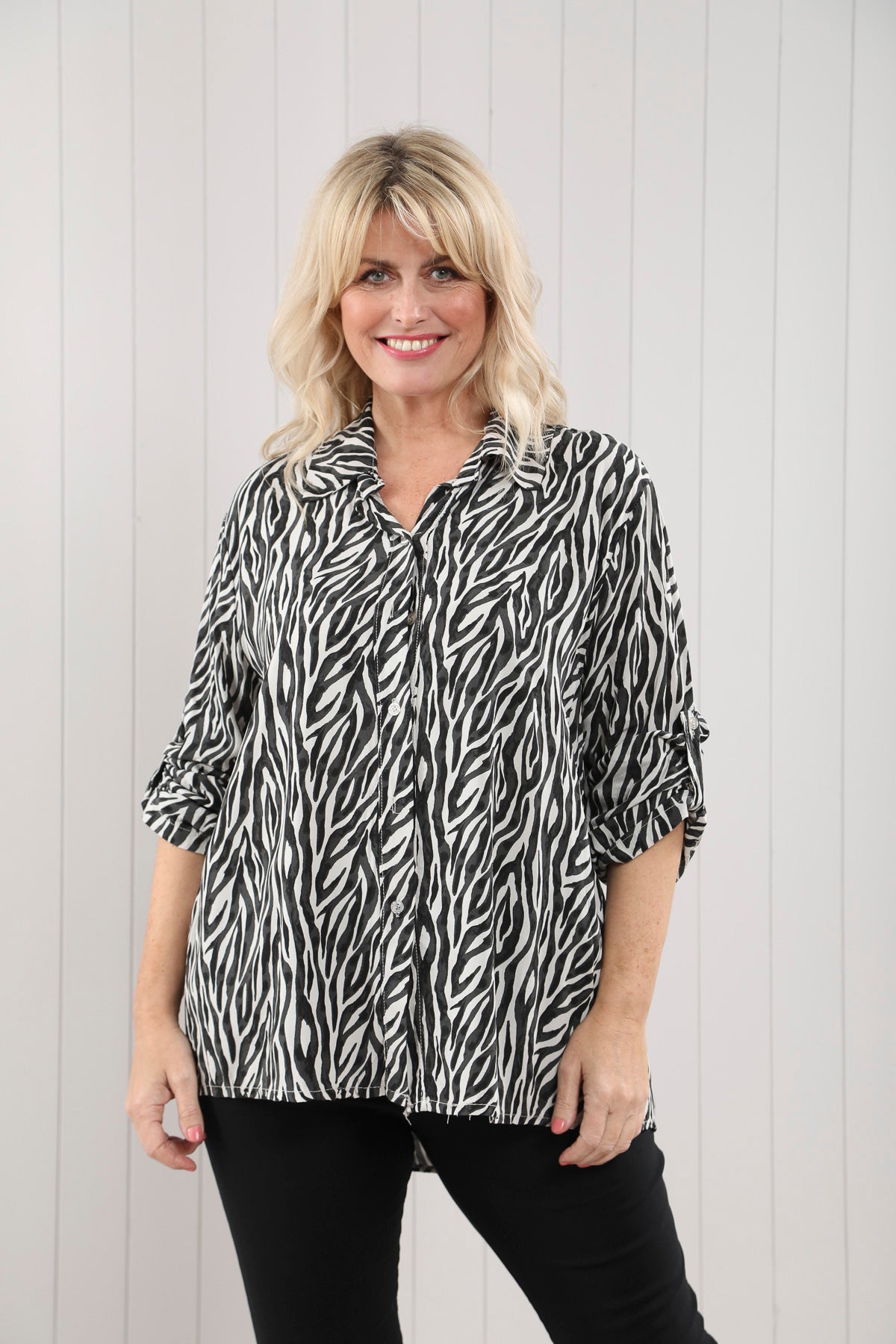 Zebra Collared Shirt - Winter White