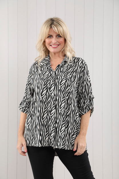 Zebra Collared Shirt - Winter White