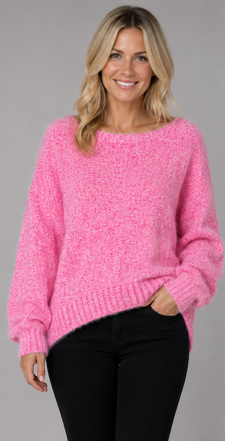 Fuzzy Look Scoop Neck Jumper - Pink