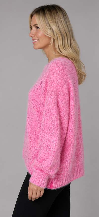Fuzzy Look Scoop Neck Jumper - Pink