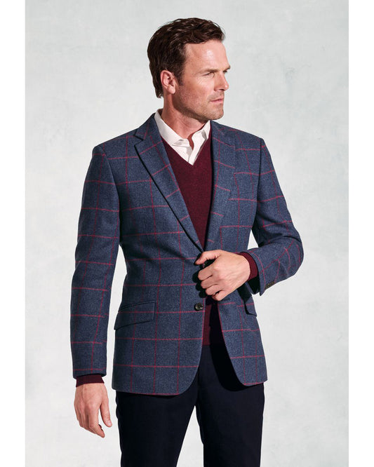 Regular Fit Edlingham Blue Check Wool Blend Jacket