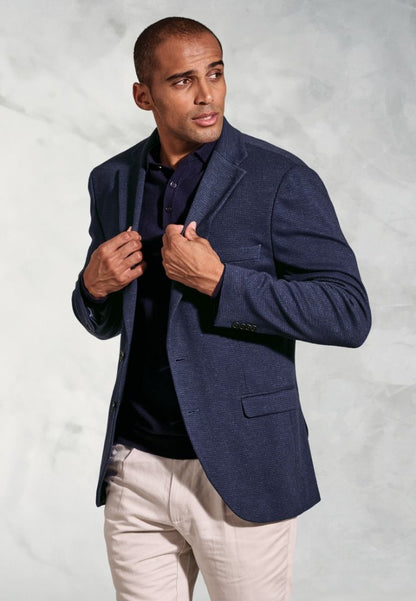 Tailored Fit Norton Navy Subtle Puppytooth Jersey Jacket