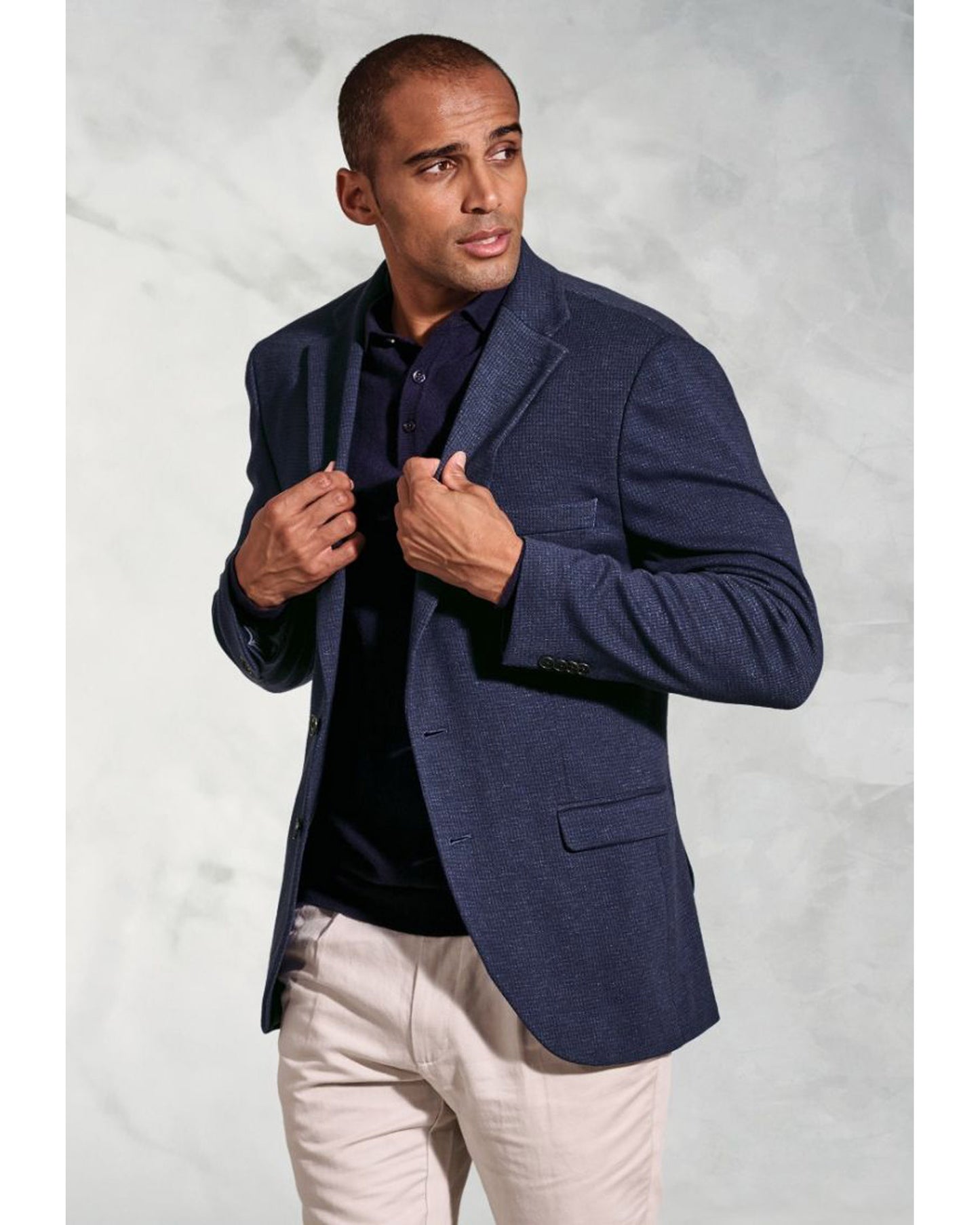 Tailored Fit Norton Navy Subtle Puppytooth Jersey Jacket