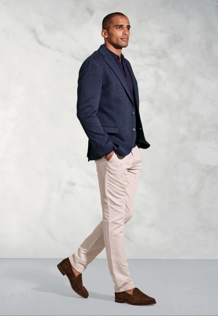 Tailored Fit Norton Navy Subtle Puppytooth Jersey Jacket