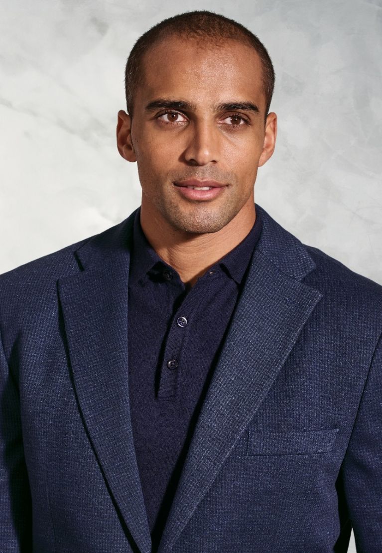 Tailored Fit Norton Navy Subtle Puppytooth Jersey Jacket