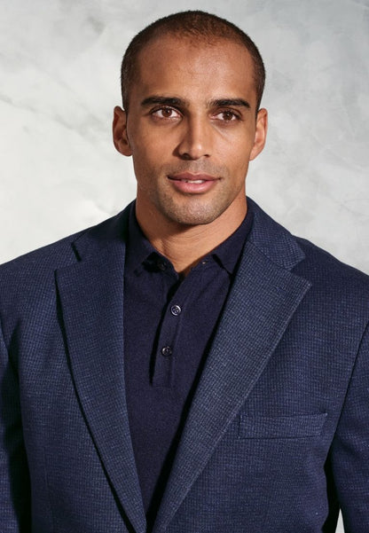 Tailored Fit Norton Navy Subtle Puppytooth Jersey Jacket